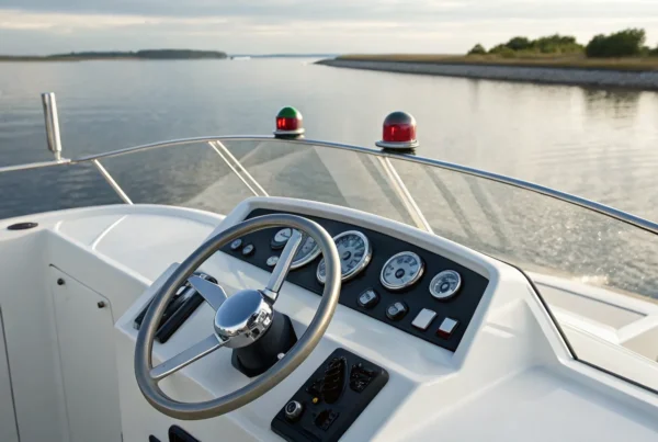 A boat's navigation console, essential for learning the basics of safe boat navigation.