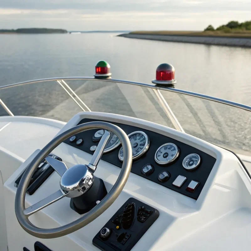 A boat's navigation console, essential for learning the basics of safe boat navigation.