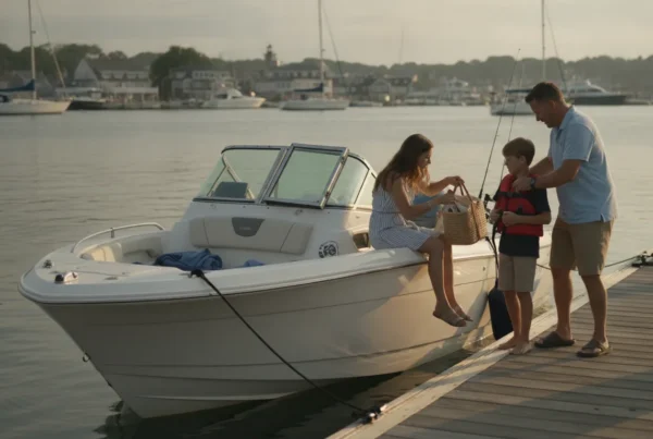 Family preparing to enjoy a boat at a Massachusetts marina