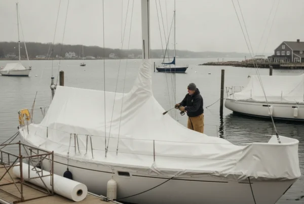 Wrapping a sailboat for winter storage at a New England marina
