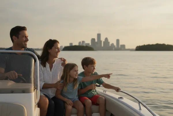Family enjoying a self-directed boat outing on Boston Harbor