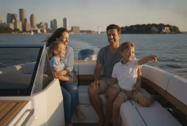 Family enjoying the value of a Carefree Boat Club membership in Boston Harbor