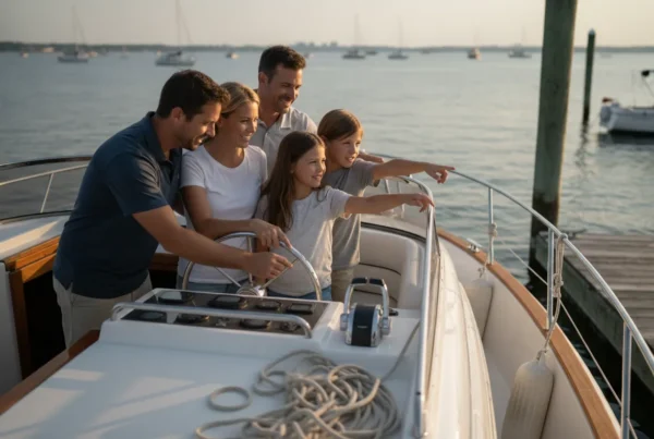 Family learning safe motorboat handling in Massachusetts