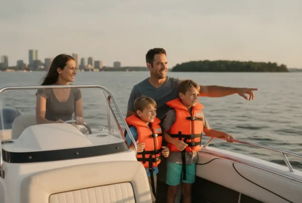 Family boating on a sunny afternoon in Boston Harbor