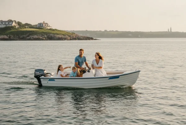 Family enjoying a boat near Gloucester Harbor, Massachusetts