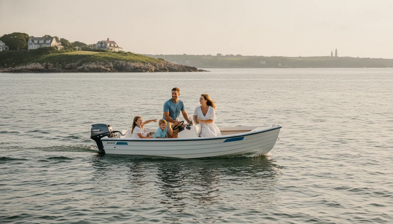 Family enjoying a boat near Gloucester Harbor, Massachusetts