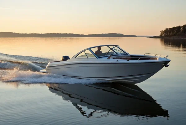 A ski boat on the water creating a wake for water sports.