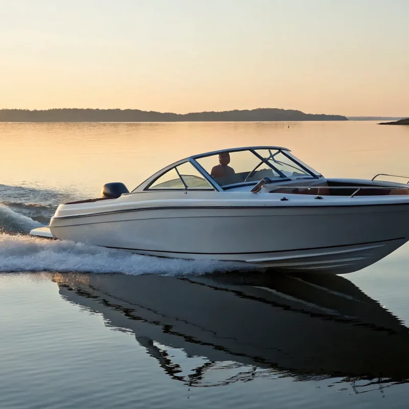 A ski boat on the water creating a wake for water sports.