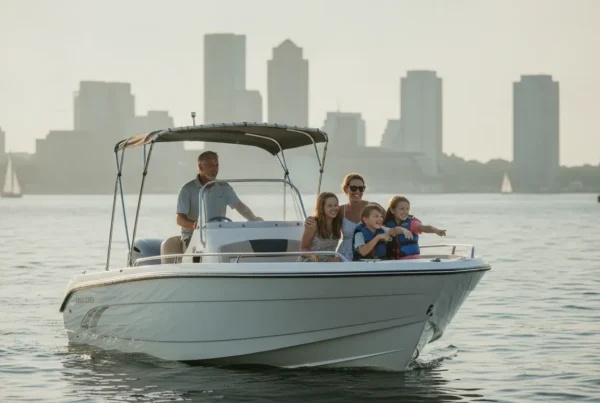 Family enjoying a summer boating day on Boston Harbor