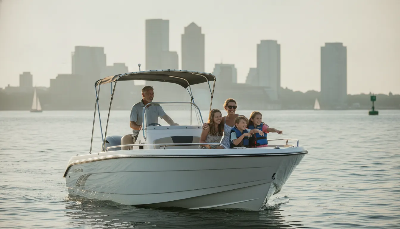 Family enjoying a summer boating day on Boston Harbor
